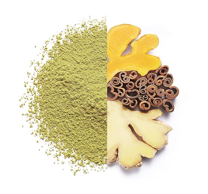 Paromi Tea Matcha with Turmeric, Ginger & Cinnamon 35 Grams, Organic Stone-Ground Organic Green Tea, Serve Hot or Iced, Blend, Whisk, Stir, or Shake into Water or Milk