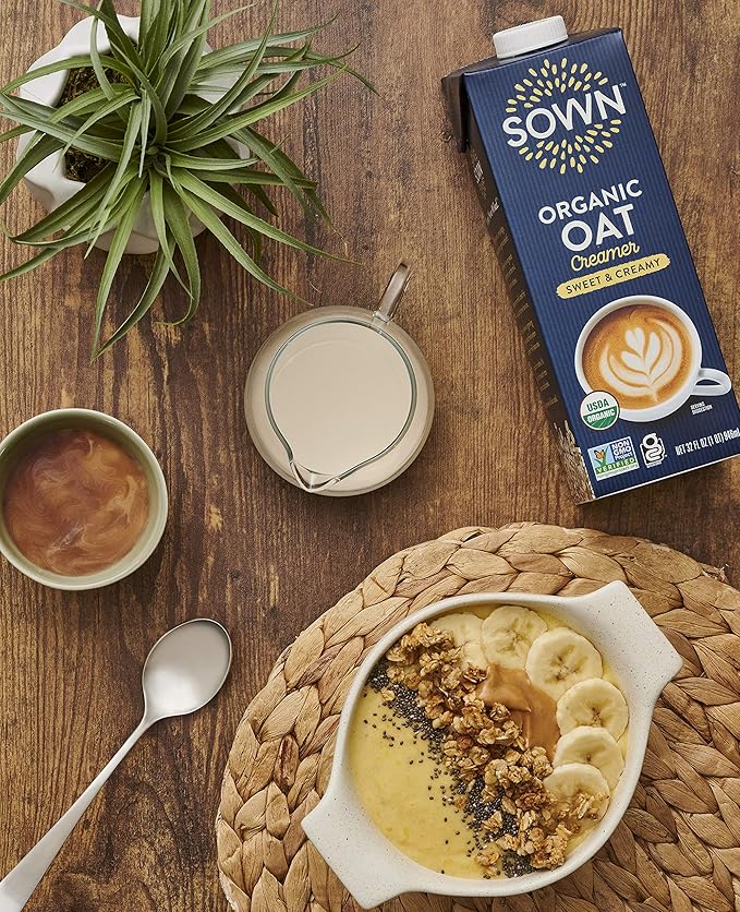SOWN Organic Oat Creamer Sweet & Creamy - Barista Oat Milk Non Dairy Coffee Creamer - Plant Based, Dairy-Free, Vegan, Gluten-Free, Non-GMO, Shelf Stable - 32oz (Pack of 6)